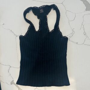 Only Hearts Black Ribbed Tank with Lace Trim